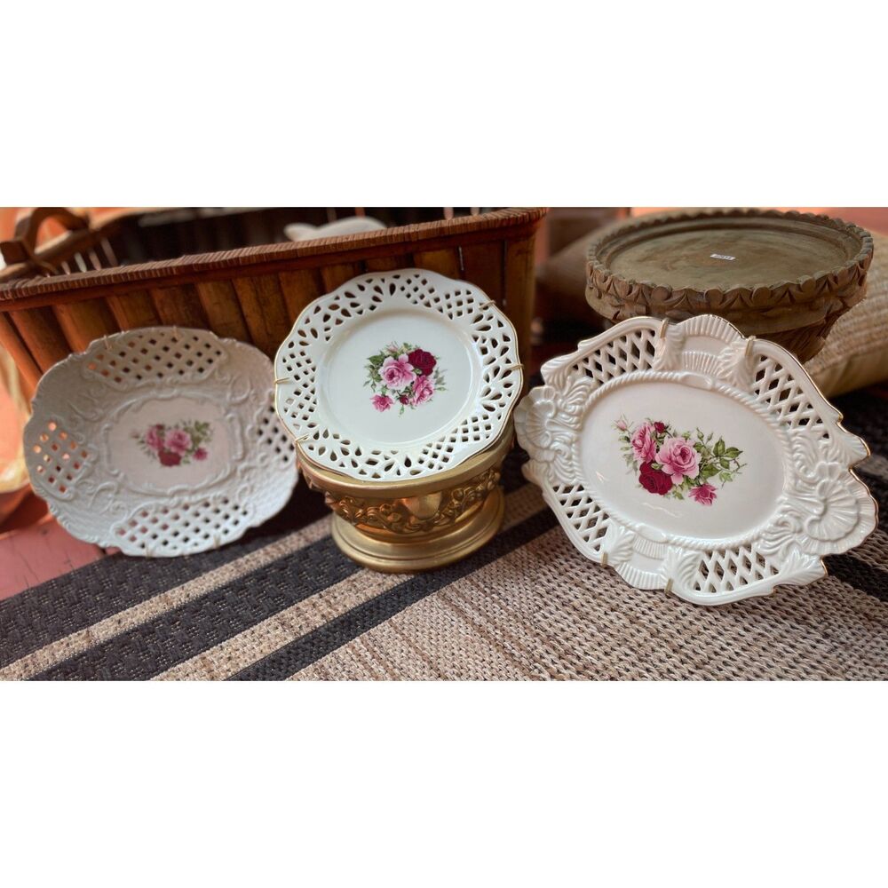Vintage Reticulated Floral Wall Plaque Set – 3 Decorative Porcelain Plates